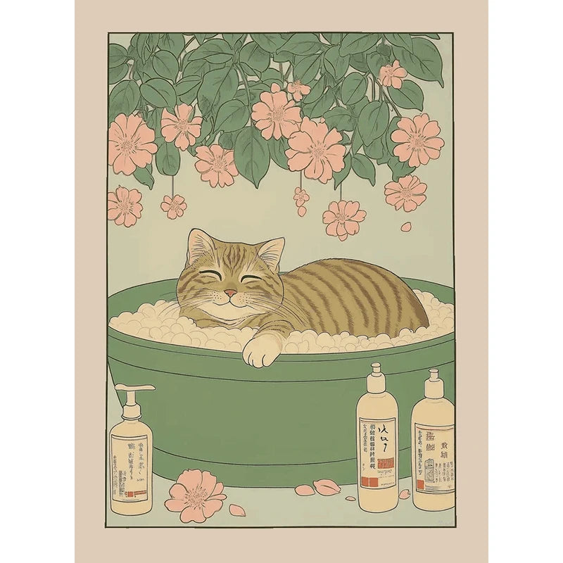 Japanese Bathroom Cute Animals Canvas Wall Art Poster Unframed Canvas Wall Art Qst ZWD31092 40x60cm Unframed