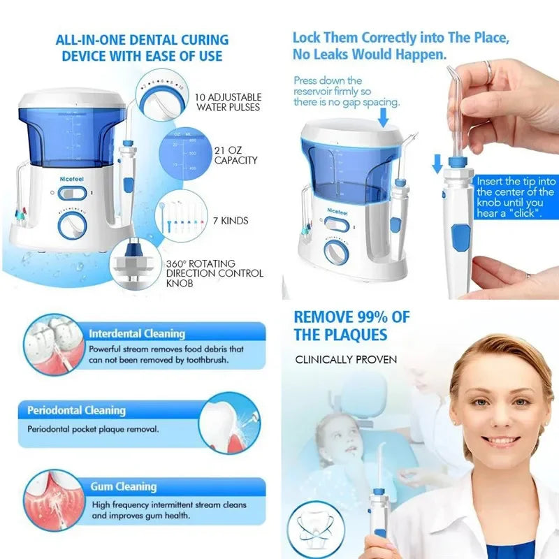 Nicefeel 600ML Water Flosser – 10 Modes, 7 Nozzles, IPX4 Oral Irrigator Qst