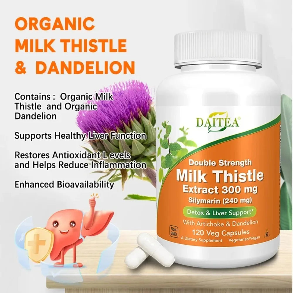 Milk Thistle 300mg Capsules + Dandelion Root | Liver Support Herbal Supplement Qst