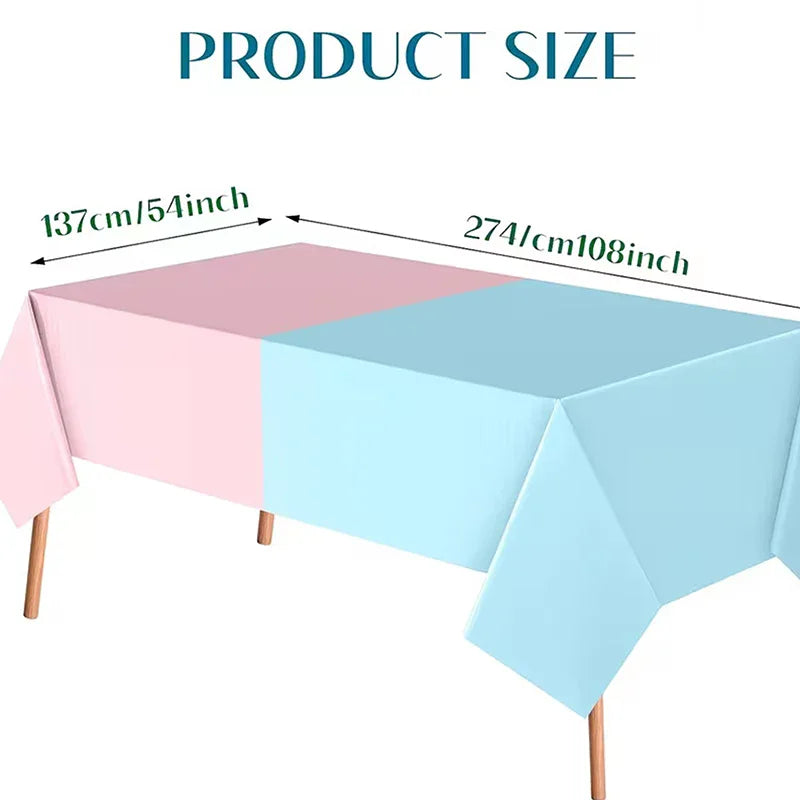 Gender Reveal Tablecloth Pink Blue Plastic Table Cover | Qme Party Table Cover Qme