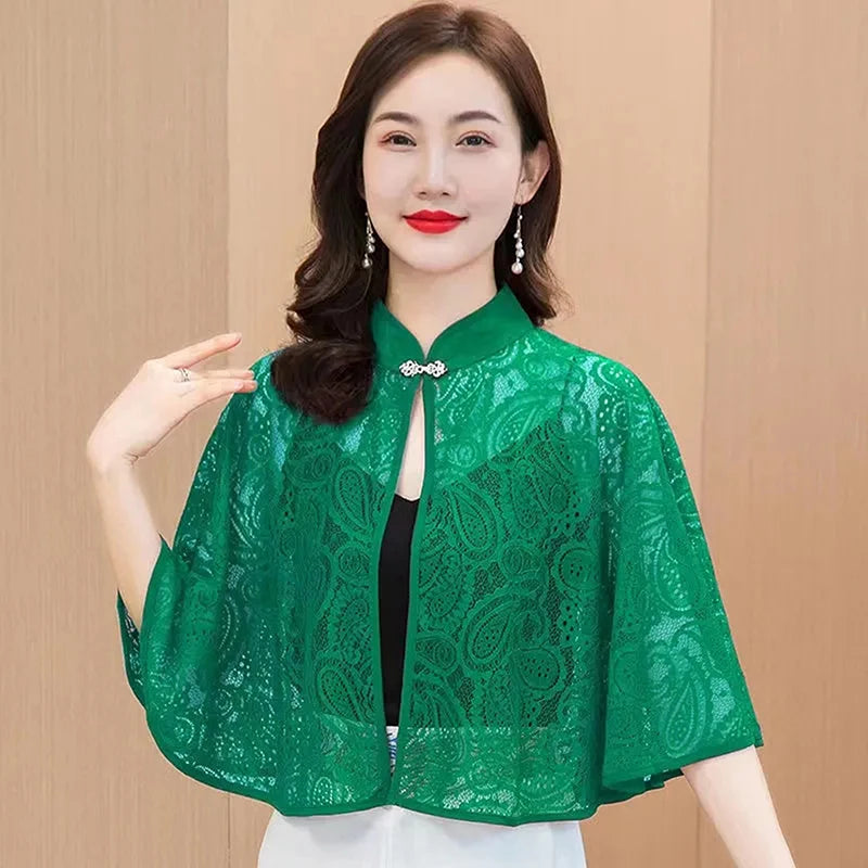 Women's Lace Shawl Cardigan – All-Season Poncho Cover-Up Lace Shawl Cardigan Qst Green