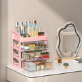 Multi-Layer Desktop Storage Drawer Organizer | Hair & Cosmetics Desktop Drawer Organizer Qme Pink Four layers