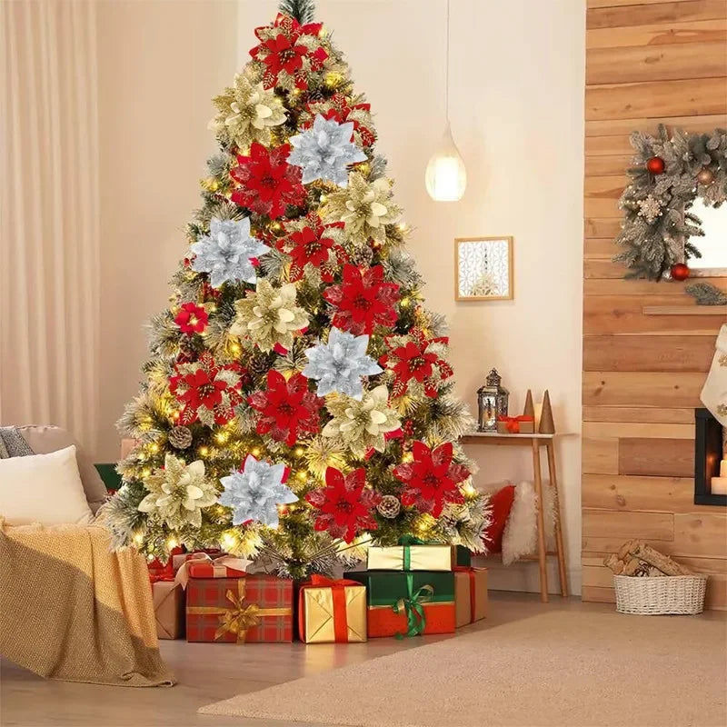 Glitter Christmas Flower Tree Ornaments – 4 Colors | 2025 Christmas Tree Ornaments Qme