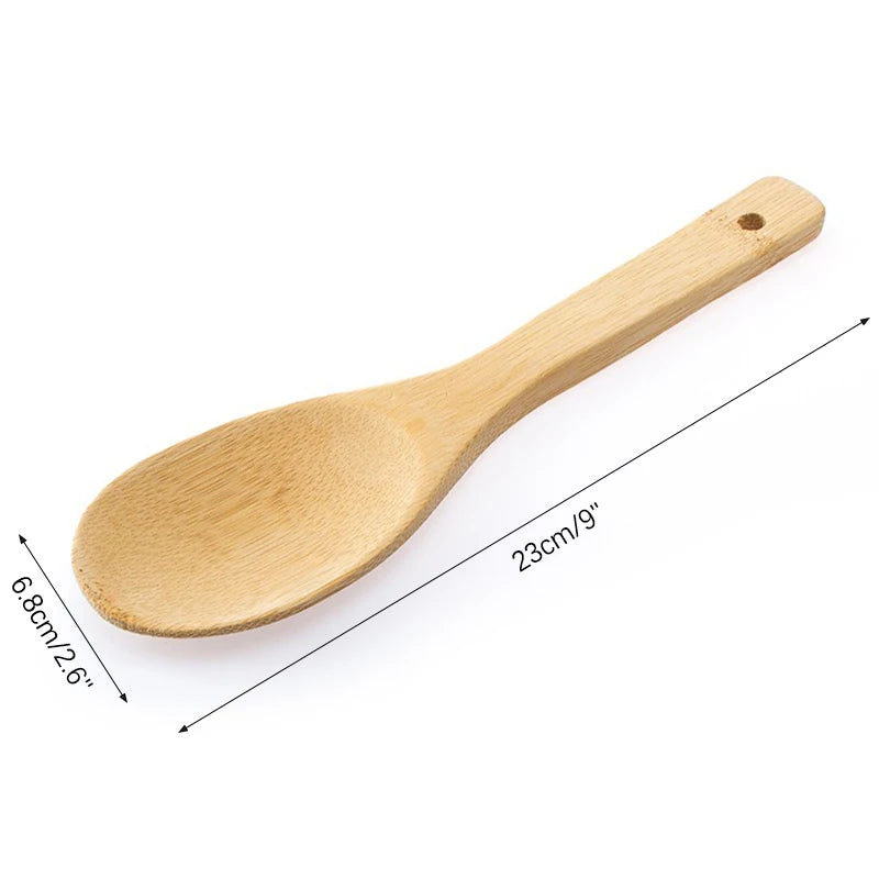 Wooden Rice Paddle Spoon – Natural Acacia & Bamboo Serving Scoop Wooden Serving Spoon Qst A2