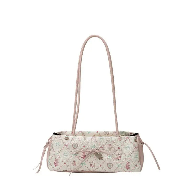 Sweet Bow Cartoon Print Shoulder Bag – Women's Tote Shoulder Tote Bag Qme Pink