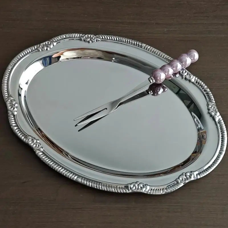 Vintage Embossed Silver Iron Serving Tray & Organizer Serving Tray Qst