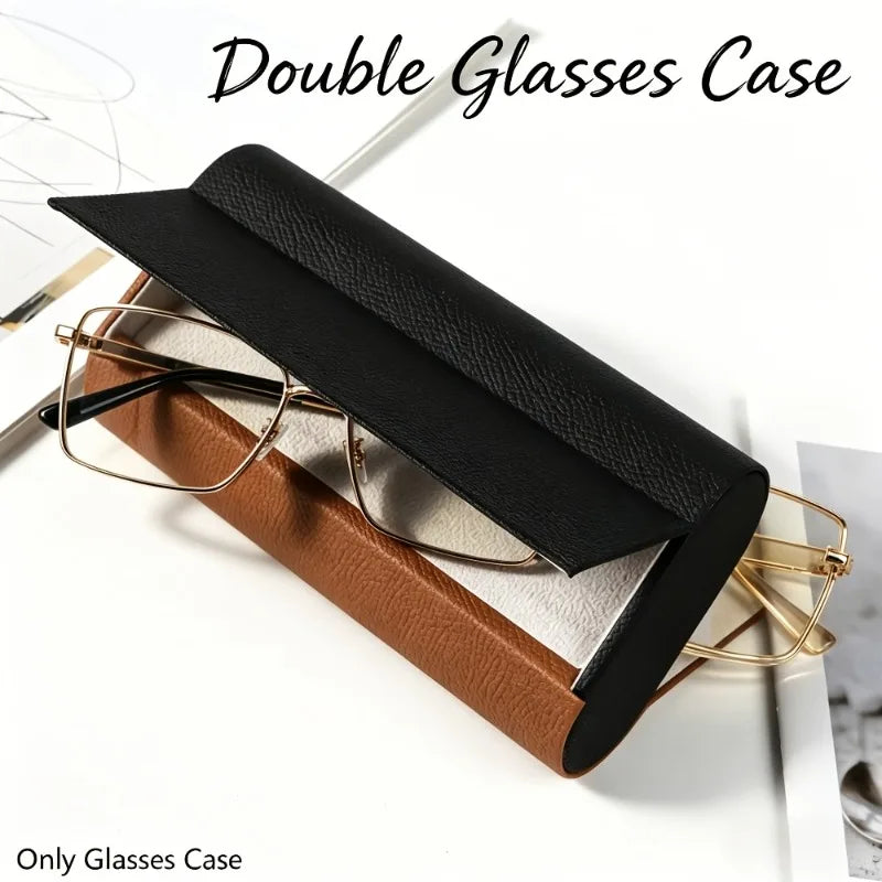 Double Layer Faux Leather Glasses Case | Magnetic Closure Eyewear Case Qme