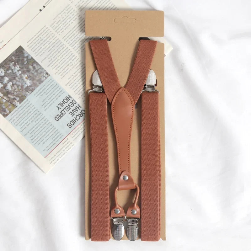 Vintage Y-Back Suspenders Men Women Button End Adjustable Vintage Suspenders Qme Brown