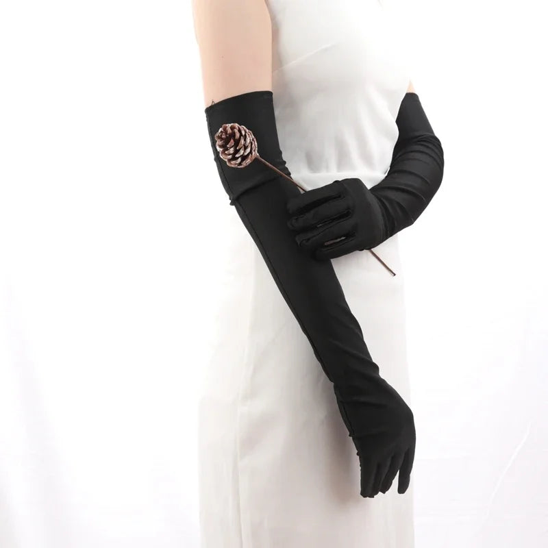 Women's Long Opera Gloves Elbow Length – Black, White & Red Opera Long Gloves Qme
