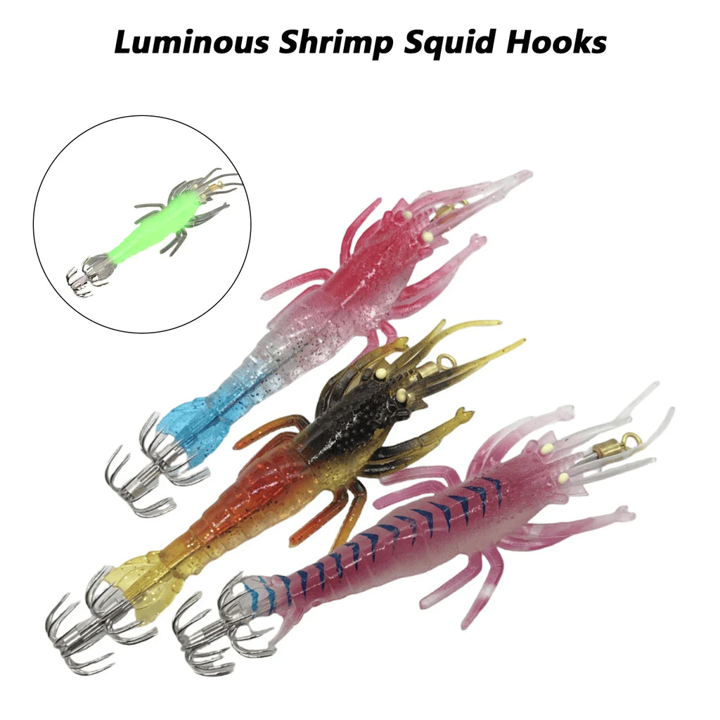 Luminous Squid Jig Hooks 5-Piece Night Fishing Soft Bait Set Fishing Jig Lure Set Qme