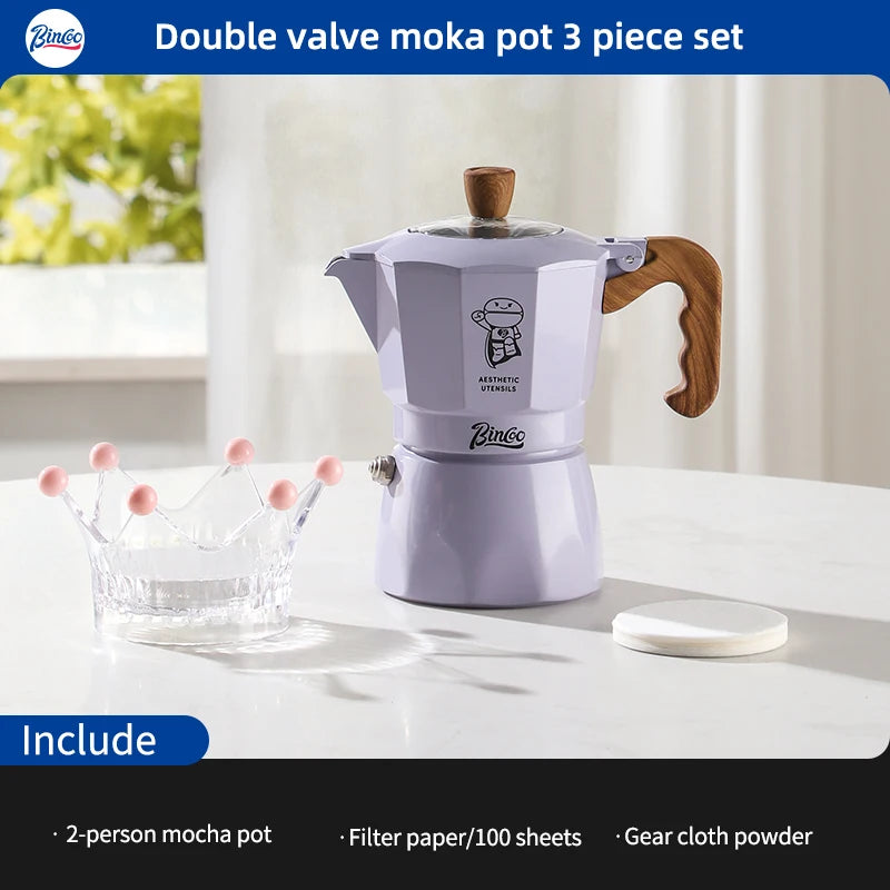 Bincoo Dual Valve Moka Pot – Stovetop Espresso Maker for Home & Camp Moka Pot Espresso Maker Qst 3pcs set