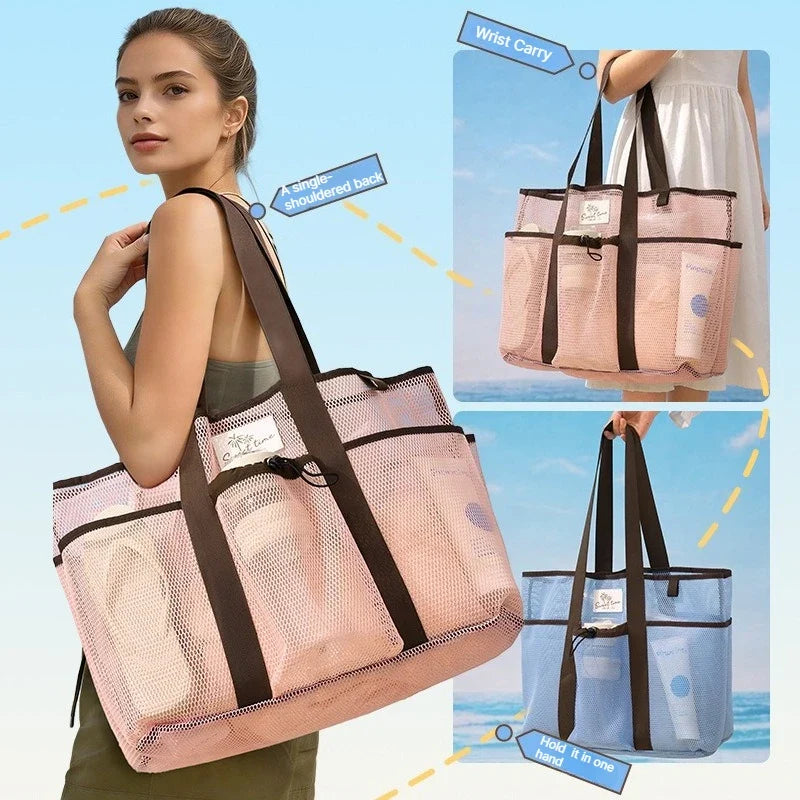 Mesh Beach Tote Bag – Large Capacity Gym & Travel Handbag Mesh Beach Tote Bag Qme
