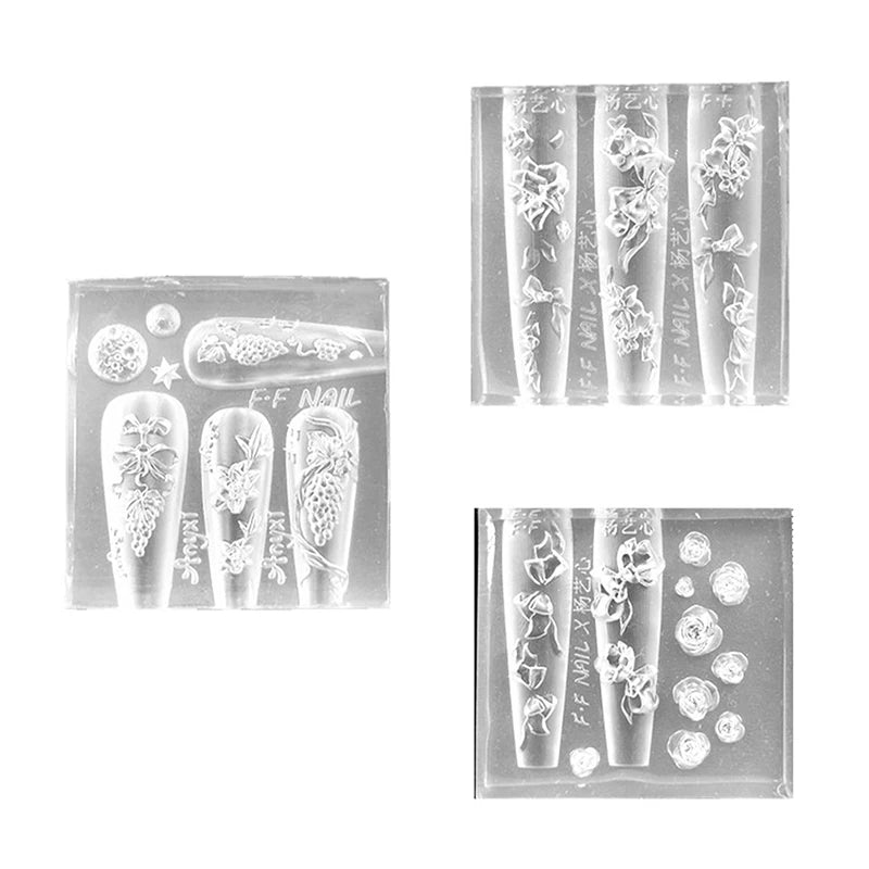 3D Silicone Nail Carving Mold – Floral Butterfly & Bow Art Nail Art Mold Qst