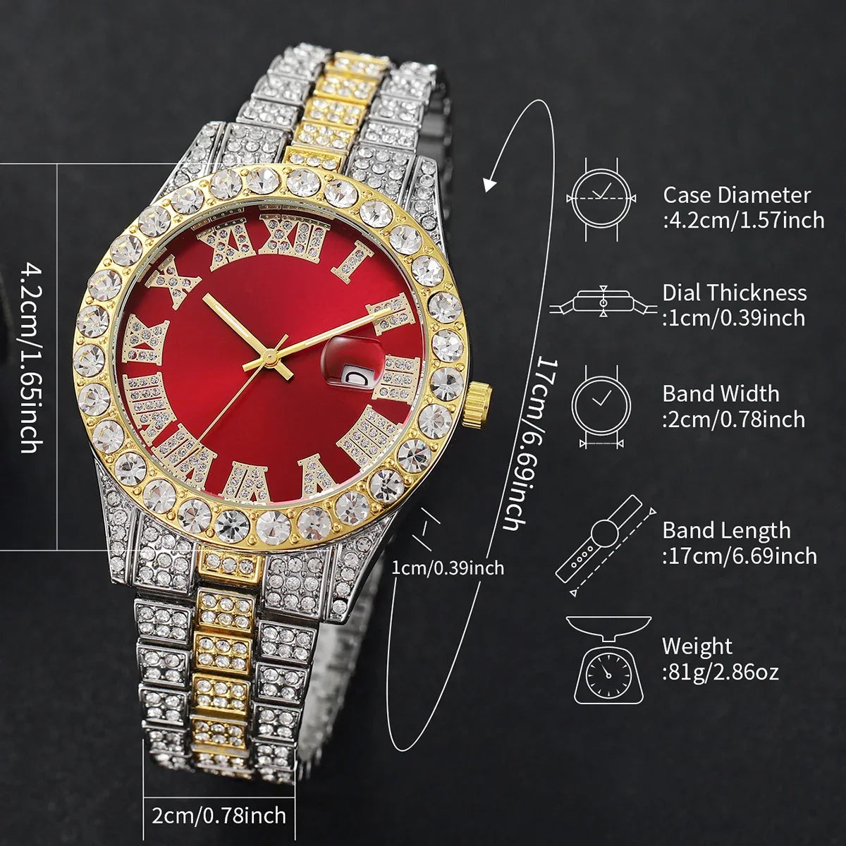 Men's Bling Quartz Watch, Necklace, Ring & Bracelet Set Men's Jewelry Set Qme