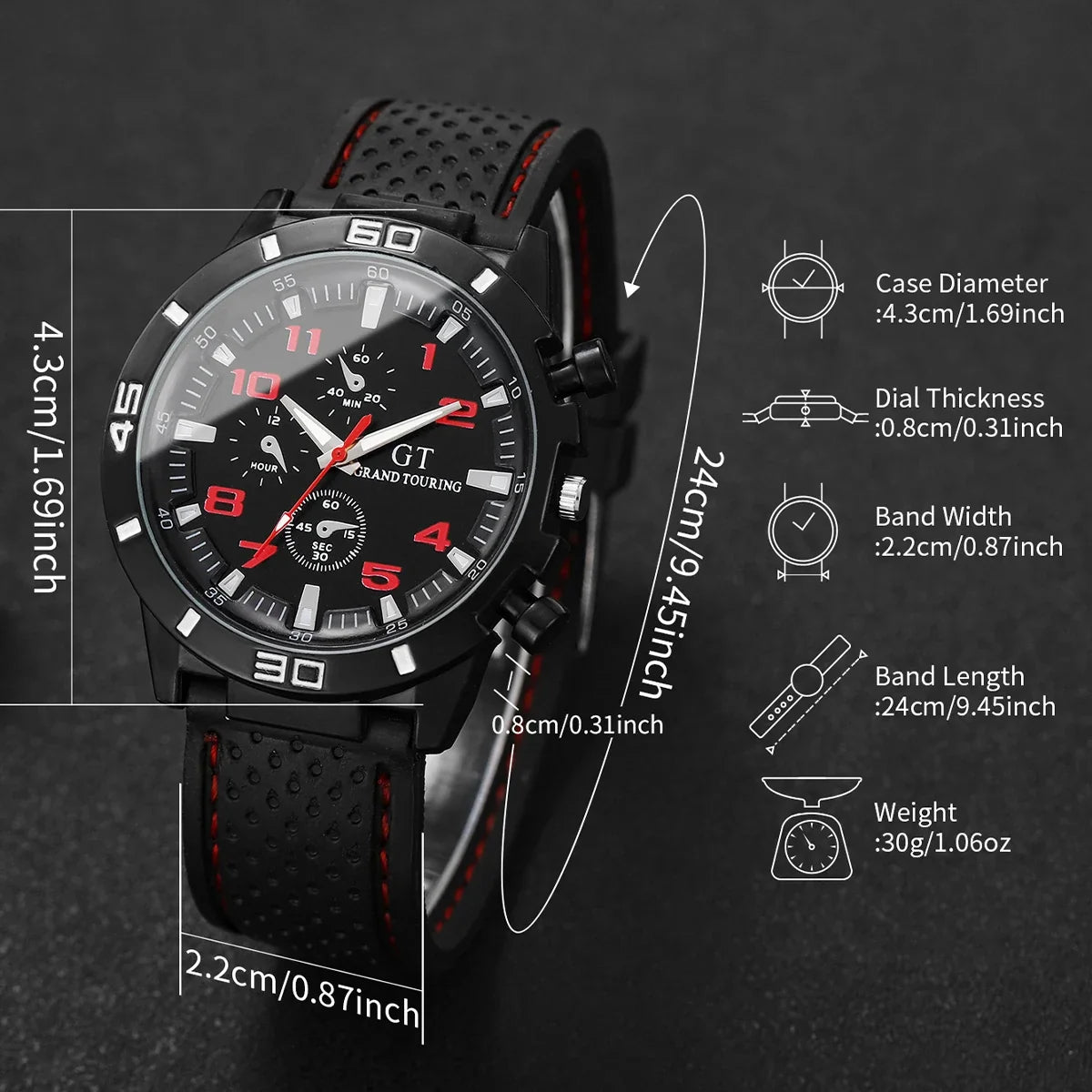Men's Casual Quartz Watch | Silicone Band Car-Line Design Men's Quartz Watch Qme