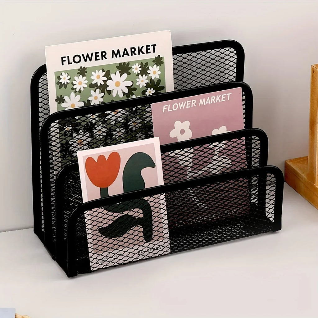 Metal Mesh Desk Organizer File Rack & Letter Holder Desk Organizer Qme