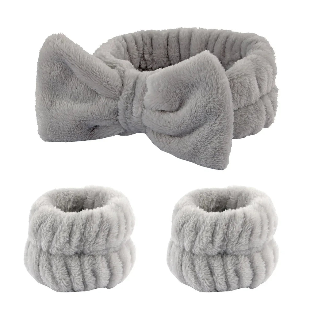 Spa Face Wash Headband & Wristband Set – Water Absorbent Spa Headband Set Qme Gray China Mainland