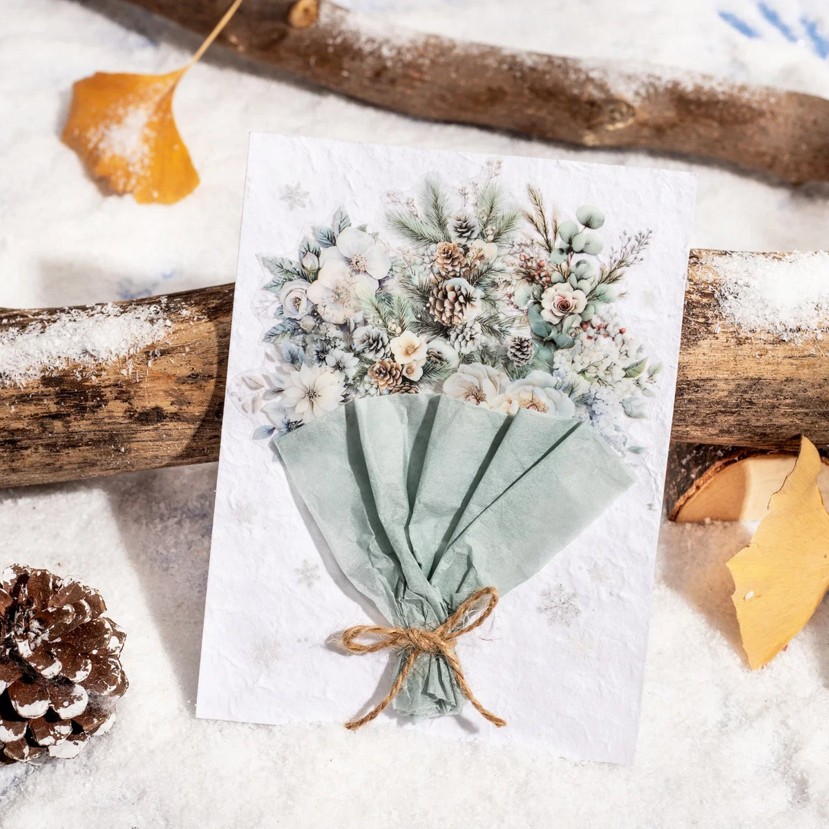 Winter Floral PET Die-Cut Tape – Journal, Diary & Scrapbook Decorative Craft Tape Qme