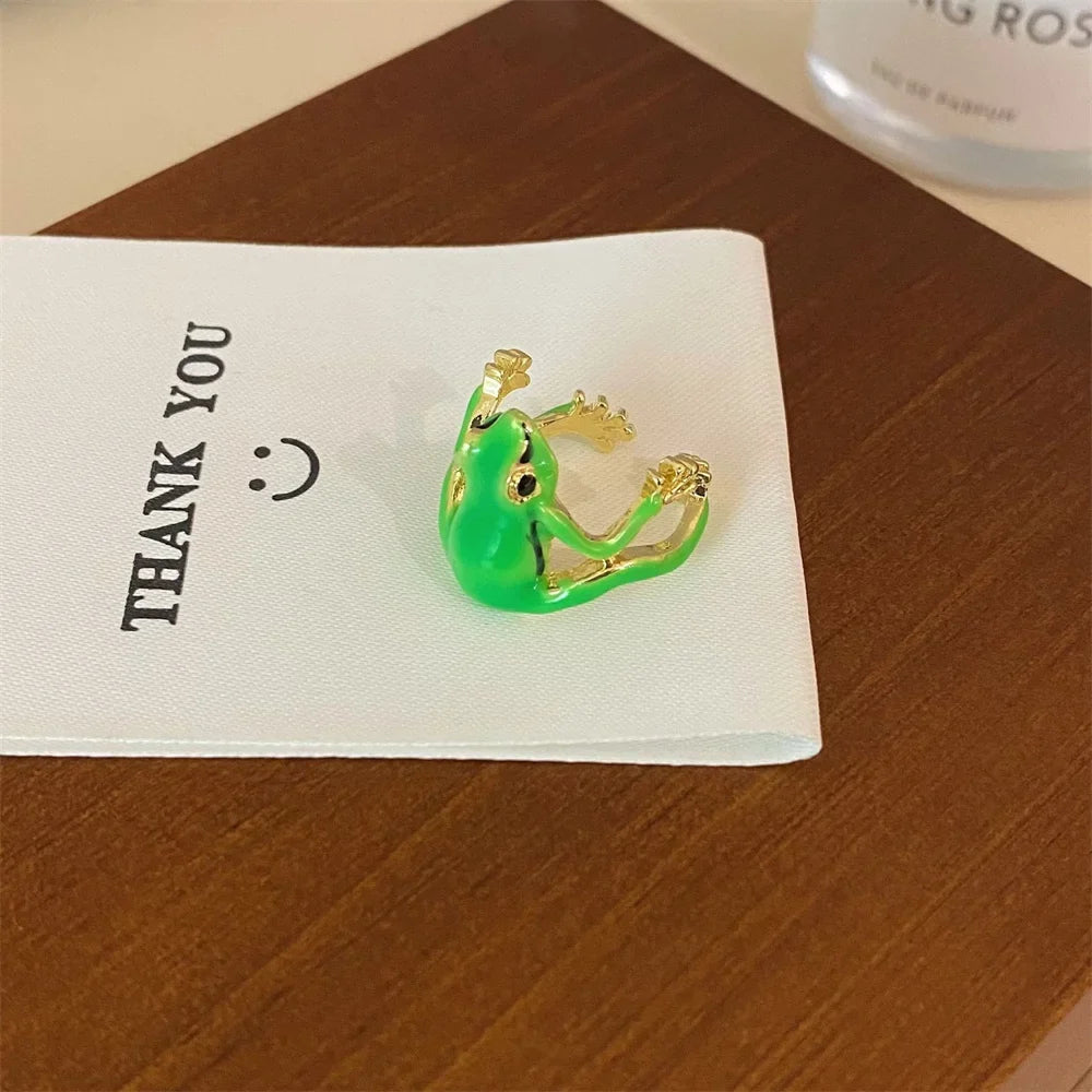Cute Frog Adjustable Ring – Fun Animal Jewelry, Green & Blue Animal Fashion Ring Qme