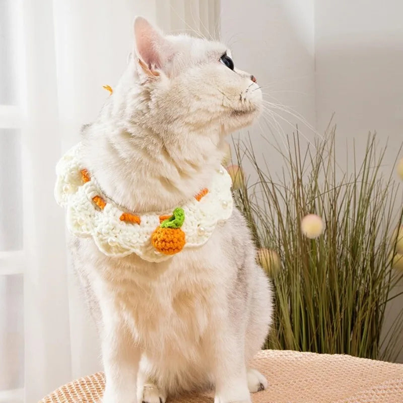 Handmade Woven Bow Cat & Dog Collar – Adjustable Orange Nylon Pet Collar Qme