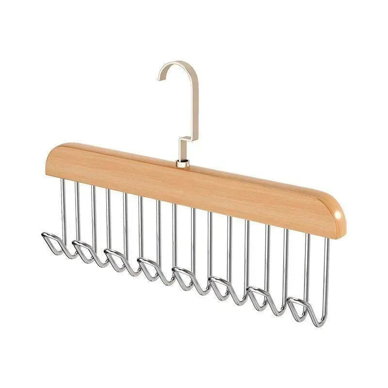 Retro Solid Wood Hanger 8 Hooks – Belt, Tie & Bra Organizer Closet Hook Rack Qme Light Beige