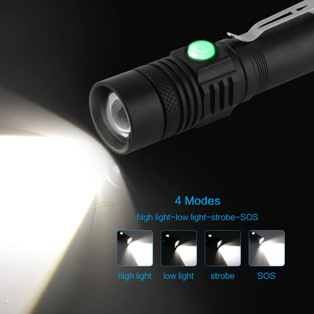 BORUiT 800LM LED Tactical Flashlight – Zoomable 18650 Torch LED Tactical Flashlight Qst