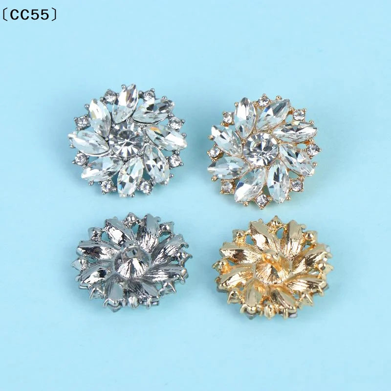 Rhinestone Flower Metal Buttons – Sparkling Decorative 2/4 Pcs Decorative Sewing Buttons Qst