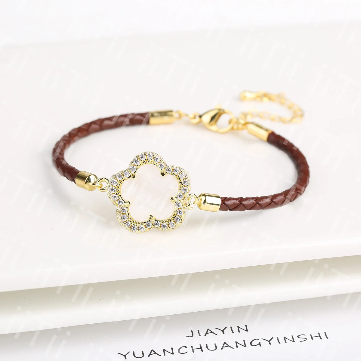 Zirconia Flower Leather Braided Bracelet for Women | 39 Colors Fashion Bracelet Qme Color 13