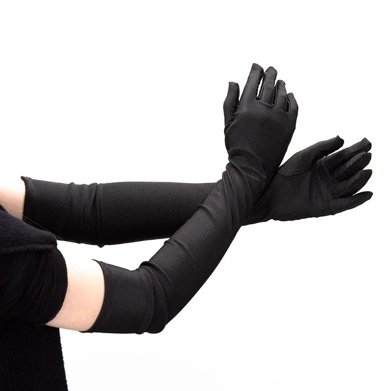 Women's Long Opera Gloves Elbow Length – Black, White & Red Opera Long Gloves Qme