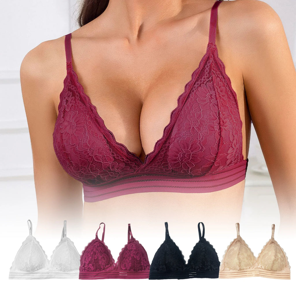 Zeriluna Deep V Triangle Bralette – Wire-Free Lace for Women Lace Bralette Qst