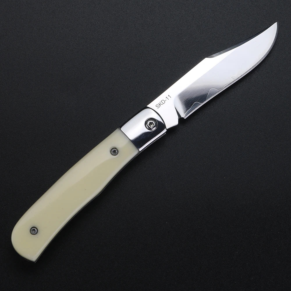 XUAN FENG Folding Knife – Bull Bone Handle 9CR17MOV Steel Folding Pocket Knife Qst WHITE