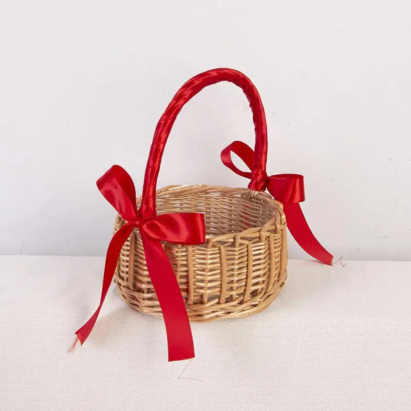 Handmade Woven Rattan Flower Basket – Boho Chic Décor Decorative Basket Qme A2