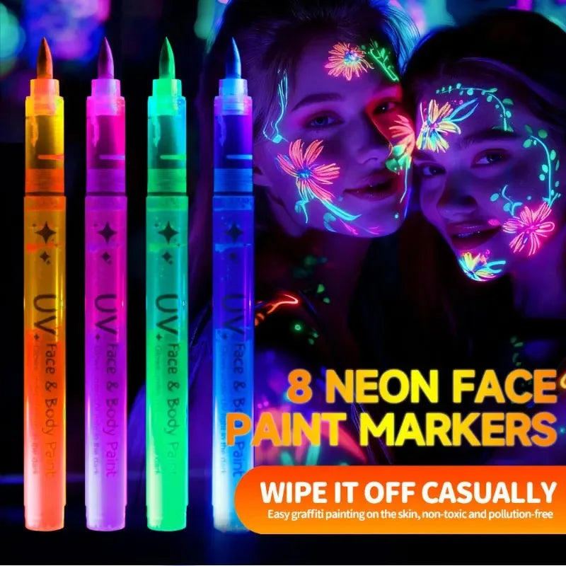 Colorful Luminous Face Paint Pens – 8-Color Set for Kids Face Paint Pen Set Qme