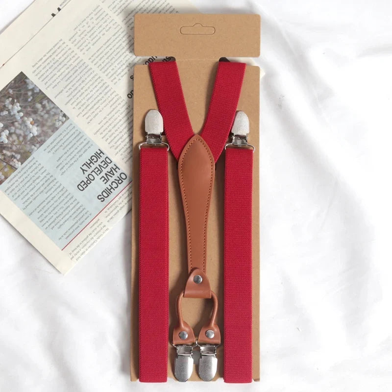 Vintage Y-Back Suspenders Men Women Button End Adjustable Vintage Suspenders Qme Red