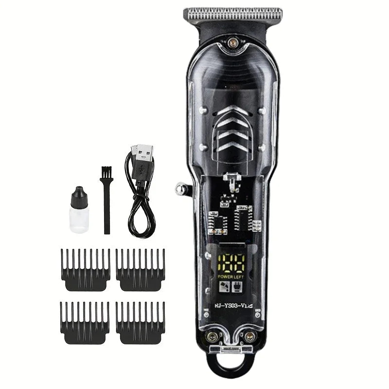 USB Rechargeable Electric Hair Clipper & Trimmer – Transparent Electric Hair Trimmer Qme black