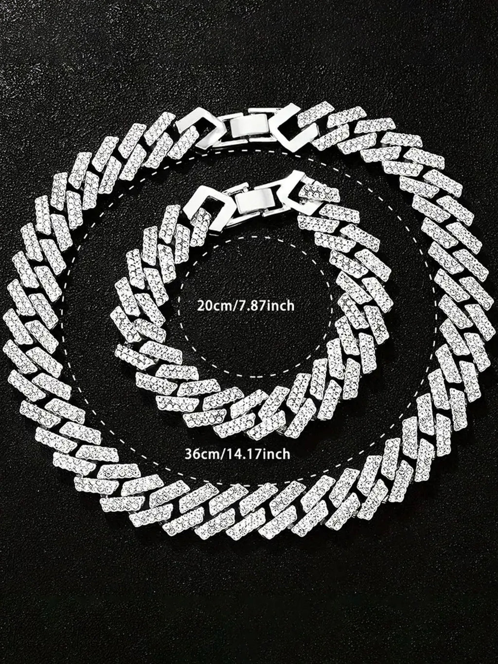 Hip Hop Iced Out Cuban Link Chain Bracelet & Watch Set Chain Bracelet Set Qme