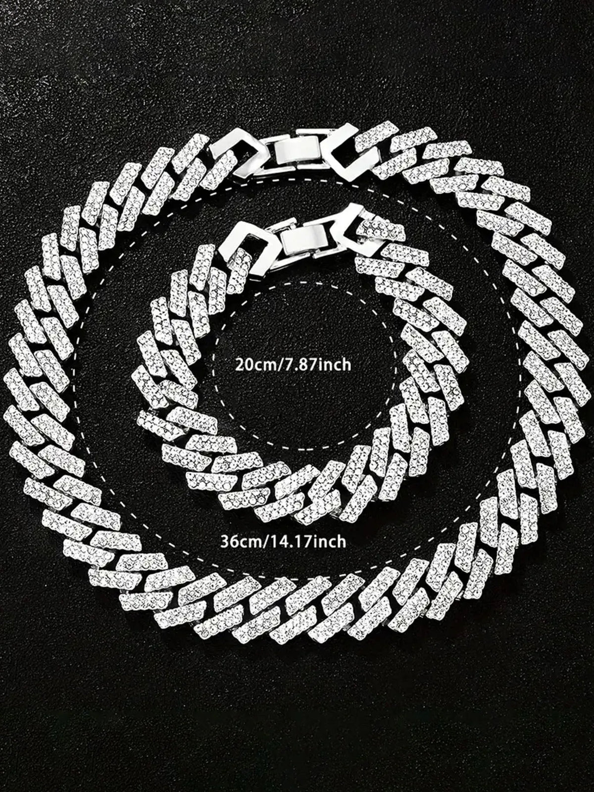 Hip Hop Iced Out Cuban Link Chain Bracelet & Watch Set Chain Bracelet Set Qme