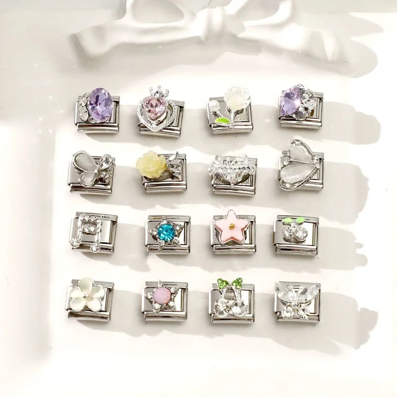 Zircon Stars Shell Butterfly Italian Charm Links – 39 Colors Italian Charm Links Qme