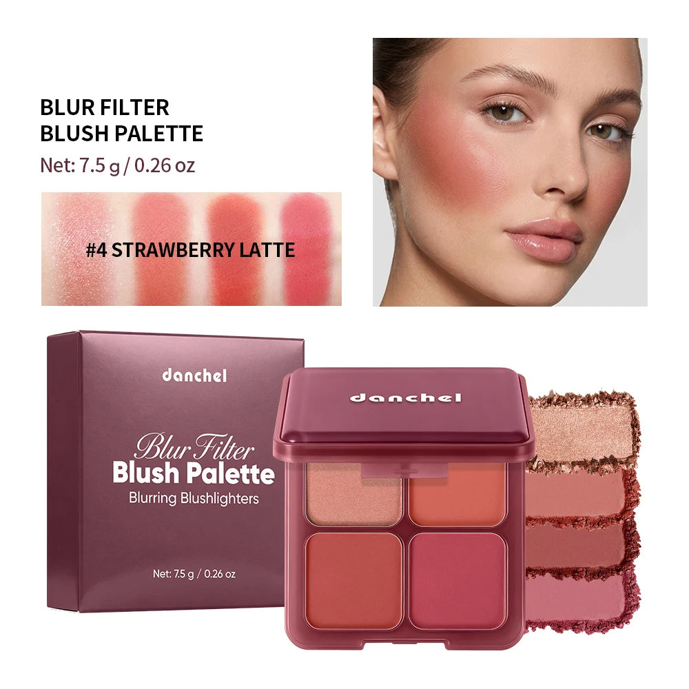 4-in-1 Blush & Highlighter Palette – 3 Matte Shades, Soft Glow Blush Highlighter Palette Qst 04