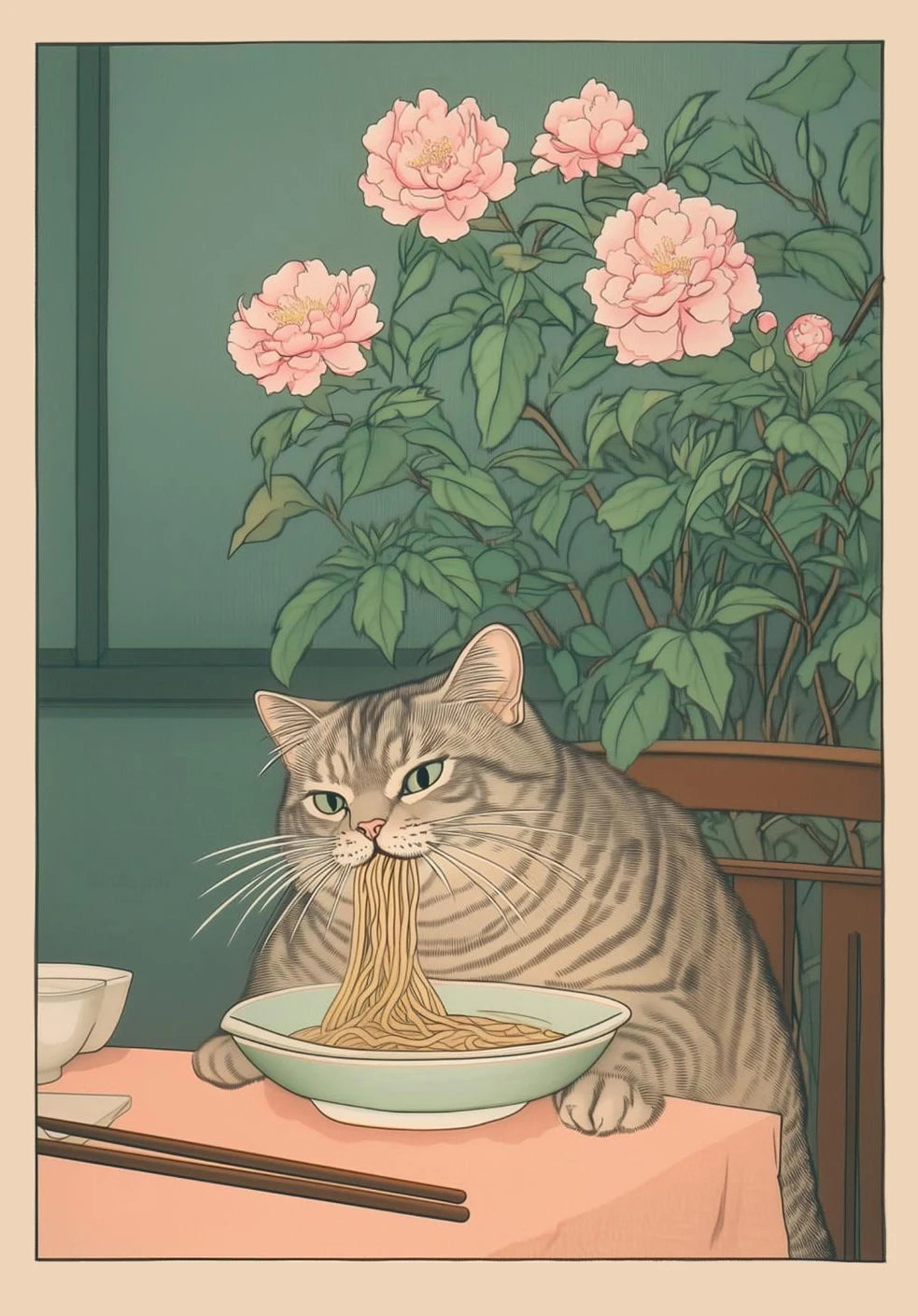 Japanese Cat Bathtub Canvas Print | Japandi Retro Wall Art Canvas Wall Art Qst 03 40x60cm Unframed