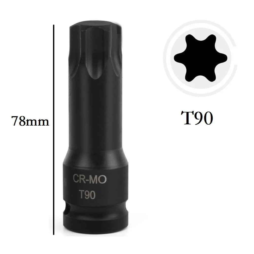 Torx Screwdriver Bits 1/2" Square Drive Socket Adapter T20–T70 Screwdriver Bit Set Qme T90