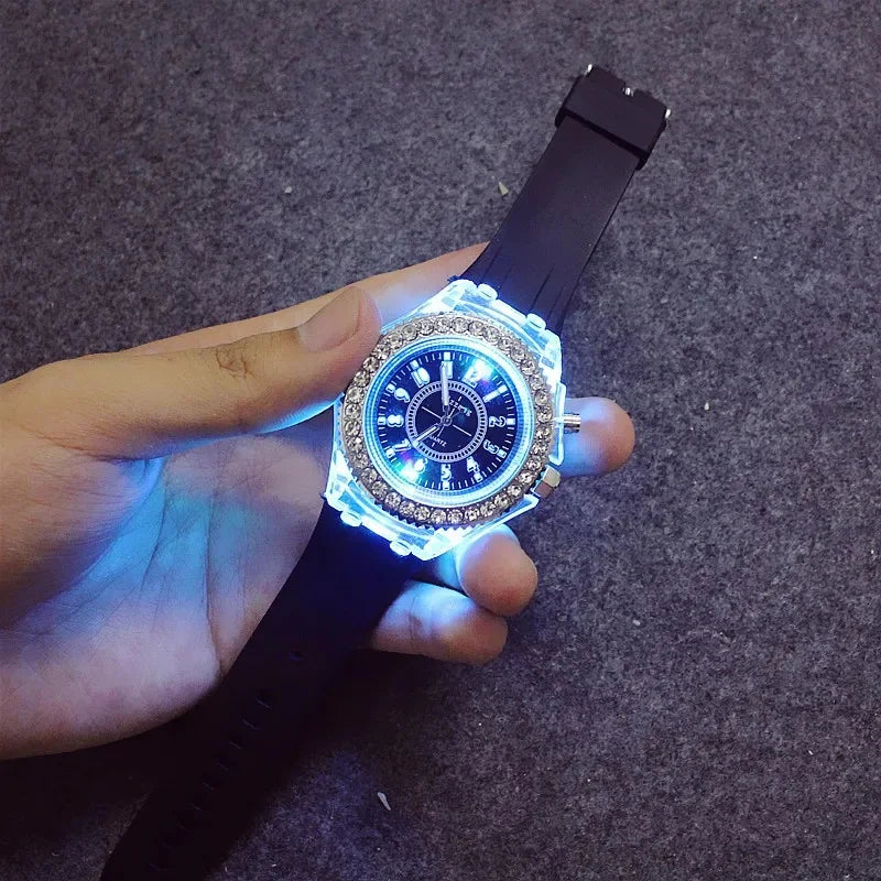 Luminous Colorful LED Watch for Students – 12 Colors LED Wristwatch Qme