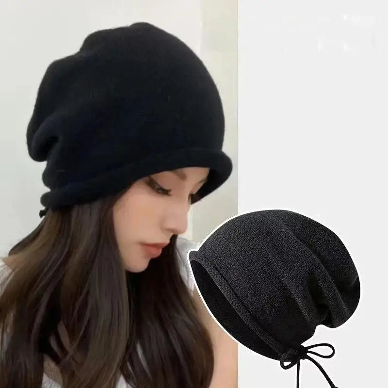 Women's Winter Plush Knit Beanie Hat with Ear Flaps Knit Winter Beanie Qst