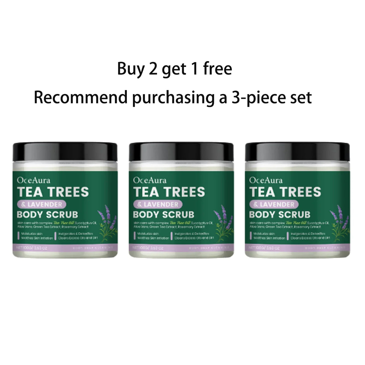 Oceaura Tea Tree Lavender Body Scrub – Gentle Deep Cleanse Body Scrub Qme 100g x3