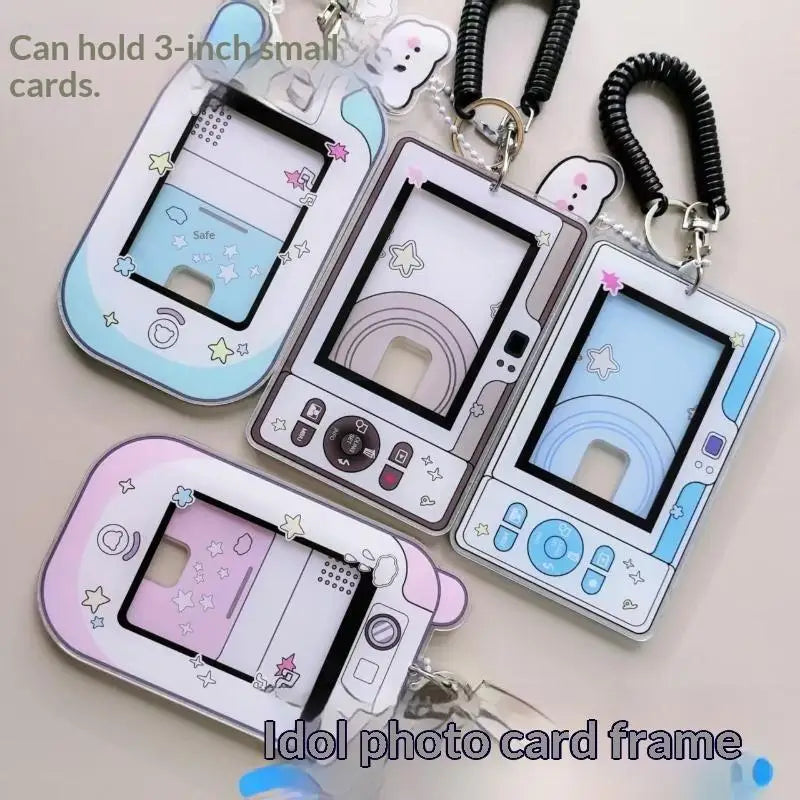 Camera-Shaped Clear Acrylic Photocard Holder with Coil Lanyard Photocard Holder Qme