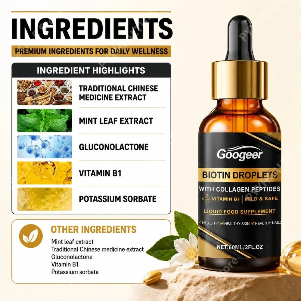 Googeer Biotin Liquid Drops with Collagen & Vitamin B7 – 60ml Biotin Liquid Supplement Qst