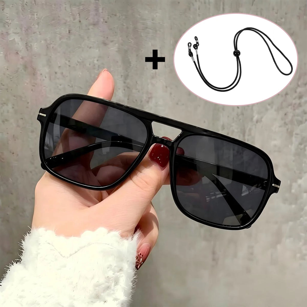 VOPHA Double Bridge Square Sunglasses UV400 Pilot Style Fashion Sunglasses Qst Black gray