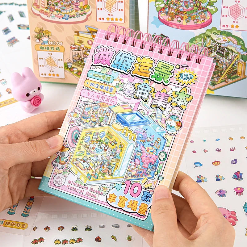 3D Cartoon Landscape DIY Sticker Book – Pocket Festival Scene DIY Sticker Book Qme C