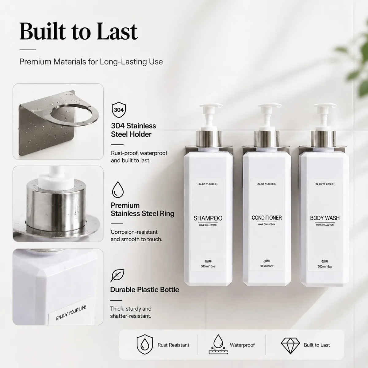 Wall-Mounted Shower Dispenser Set – 3 Pump Bottles & Brackets Shower Dispenser Set Qme