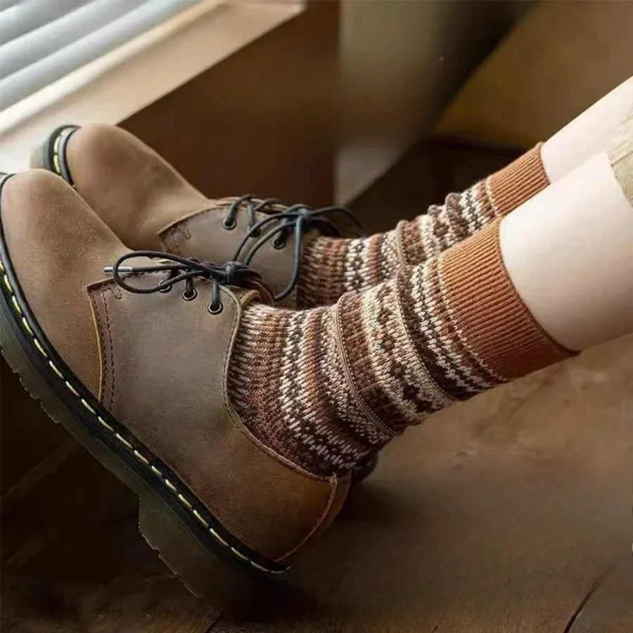 Vintage Fair Isle Crew Socks | Retro Ethnic Pattern Winter Socks Crew Socks Qme